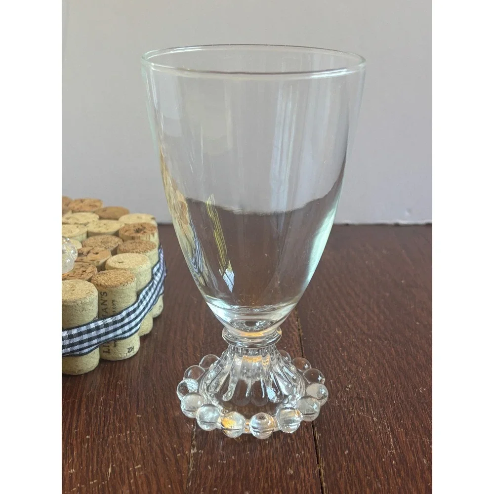 Vintage Clear Glass Goblets Set of 3 Beaded Pedestal Base Wine Water‎ Glasses